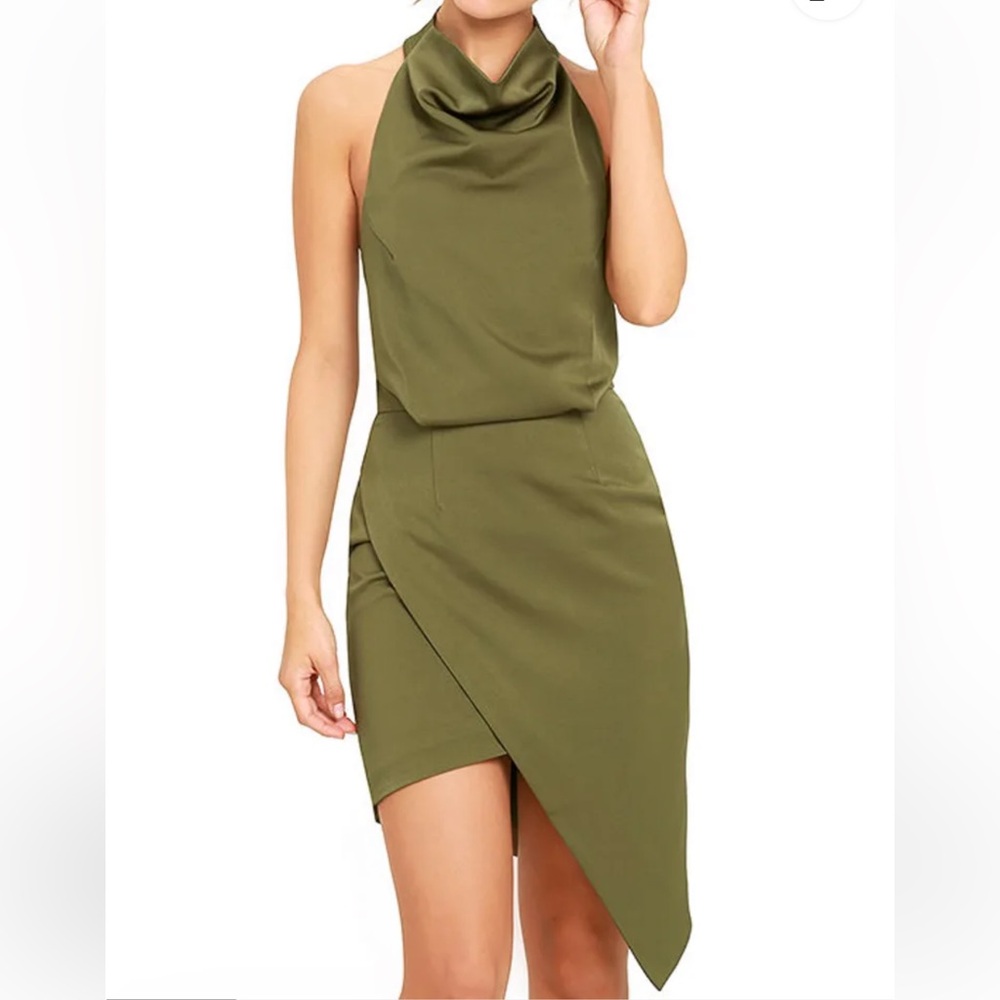 Elliatt Camo Dress Size M Khaki Green Asymmetrical Party Event Cocktail Chic - Picture 3 of 12